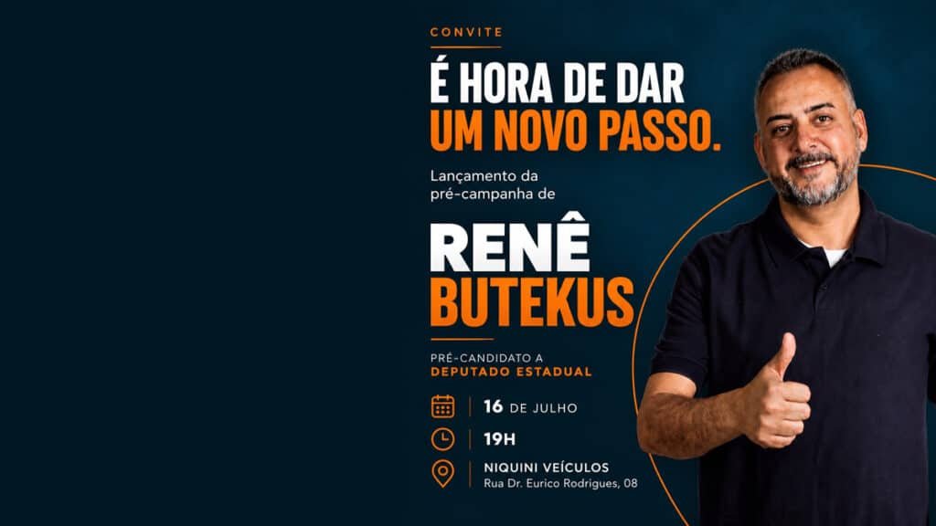 Renê Buteku’s apresenta pré-candidatura a deputado estadual nesta quinta-feira (16) em Itabirito Renê Buteku's